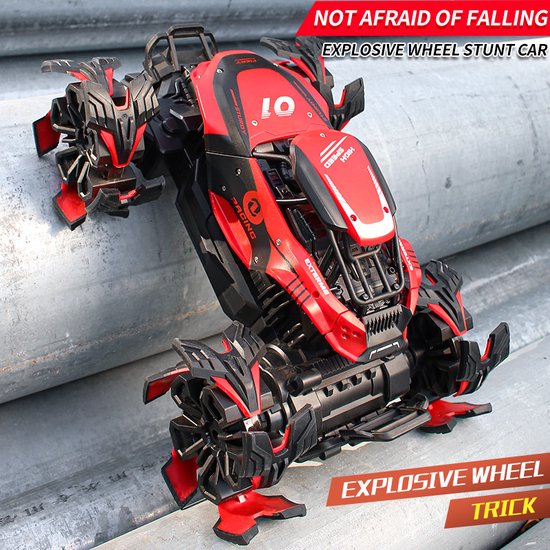 Monster Truck Explosive Wheels Stunt Car Fahrzeug - 2 Batterien - rot