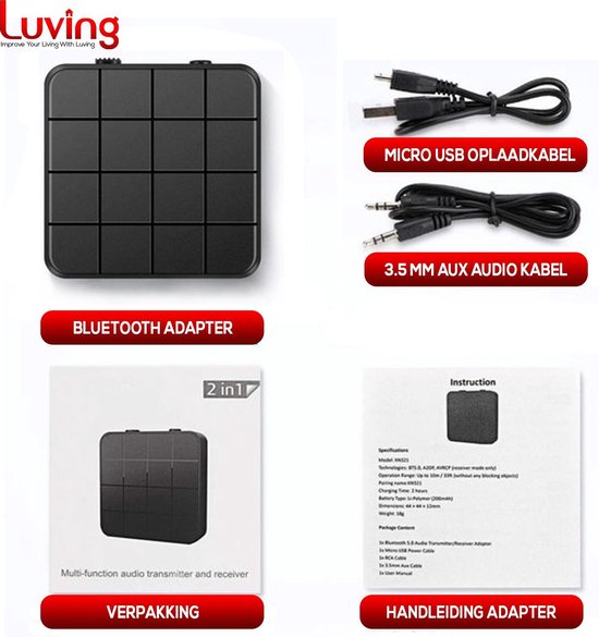 Luving™ - Bluetooth-Sender & -Empfänger - Bluetooth-Sender - Bluetooth-Empfänger - Audio-Empfänger - Freisprecheinrichtung