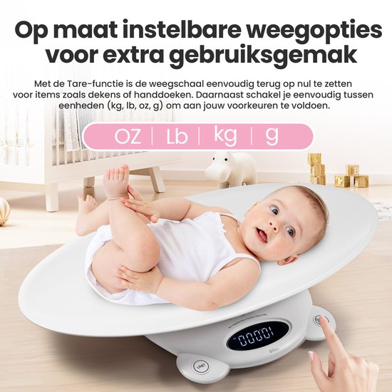 Babywaage - mit Wiegeplattform - Digitalwaage - mit Tara-Funktion und App - 50g bis 200KG - Weiß - von Faas