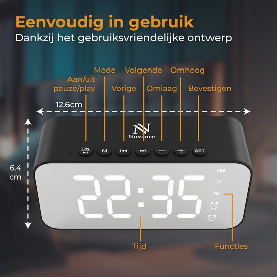 Nuvance Radiowecker – Digitaler Wecker für das Schlafzimmer – Radiowecker – 2 Weckzeiten – Dimmfunktion – Digitale Wecker – Radiowecker