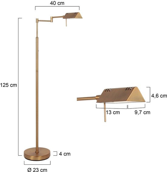 Stehlampe GlowGo 4603BR – Klassische Stehlampe in Bronze von Mexlite mit integriertem Akku, verstellbarem Arm und Dimmer, Höhe 125 cm