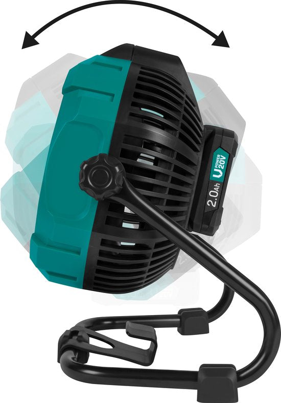 VONROC Ventilator 20V - für kabellosen und kabelgebundenen Einsatz - Inkl. Netzadapter - Inkl. 20V - 2.0Ah Akku und Schnellladegerät
