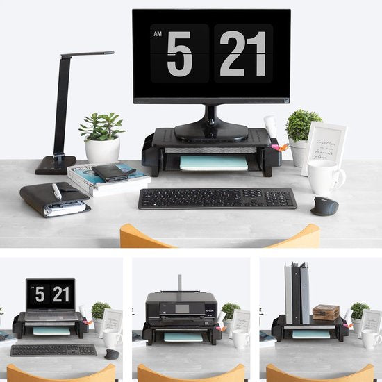 LifeGoods Monitorständer - Monitoraufsteller - Bildschirmaufsteller - Verstellbar - 37 x 23,5 x 10 cm - Metall - Schwarz