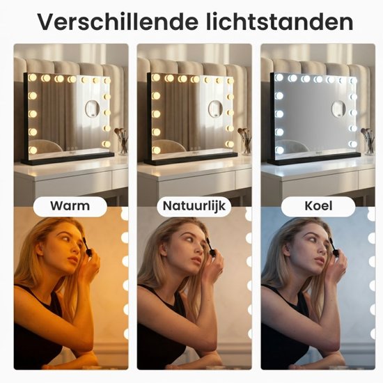Bayt Hollywood-Spiegel mit Beleuchtung - Make-up-Spiegel mit Beleuchtung - Spiegel mit Beleuchtung - dimmbar - 10x Vergrößerung - 58x46cm - Schwarz