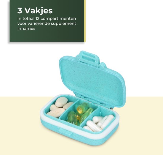 Gandria Pillendose 4er Set - Medikamentenbox mit 3 herausnehmbaren Fächern - Aufbewahrungsbox aus Bio-Grain-Faser - Medikamentenbox wasserdicht - Aufbewahrungsbox für Pillen und Medikamente - Medikamentenbox 12 Fächer