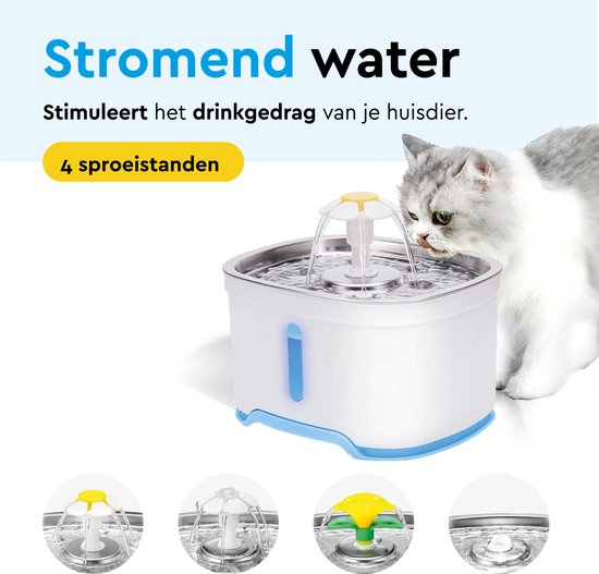 BRASQ Trinkbrunnen Katze und Hund 2,5 Liter - Wasserbrunnen - Katzenbrunnen - Wasserspender - Tiertränke - Weiß - BPA frei - geräuschlos - Inklusive 4 Ersatzfilter + Zubehör