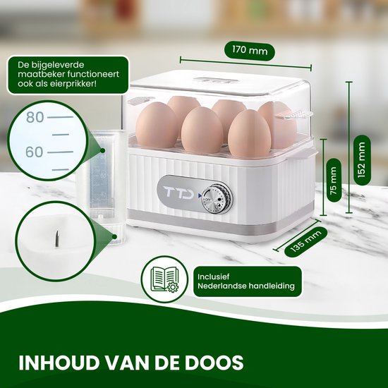 TTD® Smart Egg Boiler Electric mit Timer - Geeignet für 1 bis 6 Eier - hartgekocht, weichgekocht oder halbweich - Eieruhr - Eierkocher Electric - Inklusive Eierkocher und Messbecher