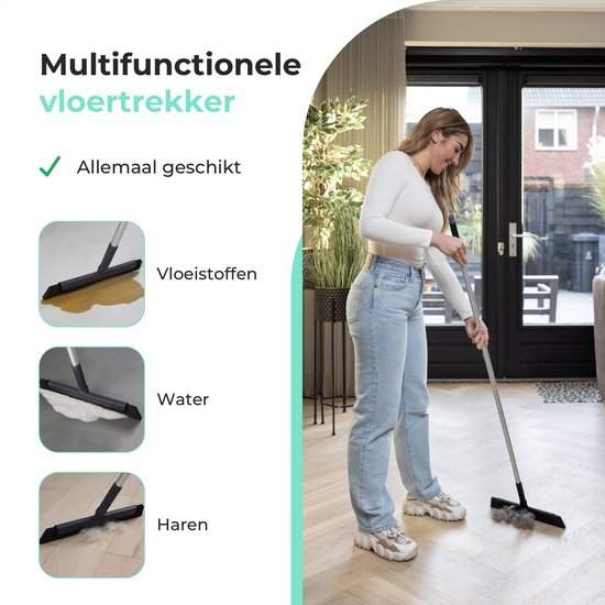 CLEANLY Bodenwischer mit Griff 130 cm - Bodenwischer Bad und Wischer Dusche - Duschwischer - Wasserabstreifer - Breite 34 cm - Schwarz, Grau