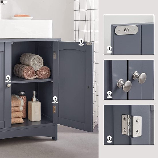 Parya Home – Badezimmerschrank – Waschtischunterschrank – 2 Türen – Holz – Grau