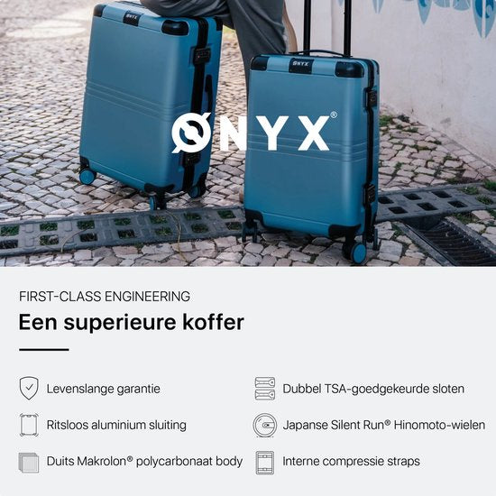 ONYX Hybrid Pro Handgepäck Koffer mit Fronttasche 38 Liter - Recyceltes Polycarbonat und reißverschlussloses Design - Reisekoffer mit TSA-Schloss und Spinner-Rädern - Leichter Trolley mit Laptop-Fach - Glacier Blue