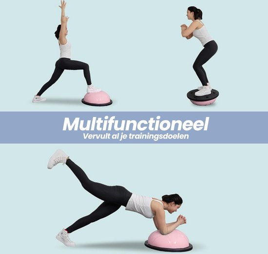 DH FitLife Balanceball, Yoga-Balance-Trainer, Durchmesser 60 x 22 cm, belastbar bis 200 kg, halber Gymnastikball, Fitness-Balance-Board, Balance-Board mit Pumpe und 2 Fitnessbändern
