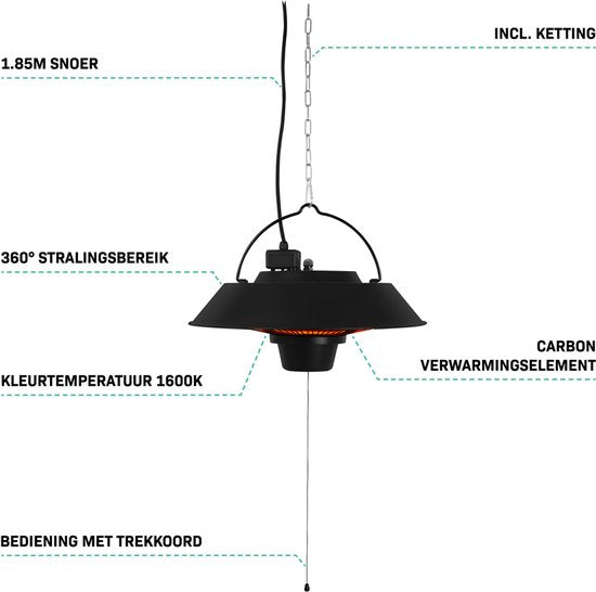 VONROC Atmosphärischer Terrassenstrahler - Heizstrahler Ustica - Infrarot - 1500W - Hoher Wirkungsgrad - Kohlefaserlampe