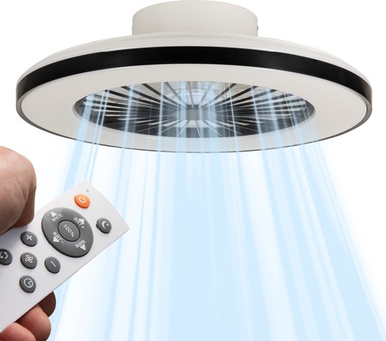 LED's Light Deckenventilator mit Beleuchtung 48 cm - Lüftungsgeschwindigkeit und Fernbedienung - Deckenleuchten mit Ventilator & Lampe - Schwarz