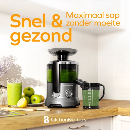 KitchenBrothers Entsafter - für Gemüse und Obst - Entsafter - mit Fruchtfleischbehälter - 500ml - 600W - Silber/Grau