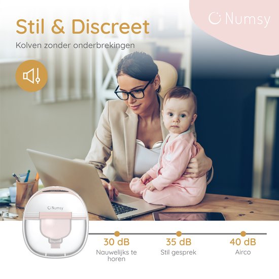 Numsy Elektrische kabellose Hands-free Doppelmilchpumpe - BPA-frei - 1 Stück - mit Aufbewahrungsbeutel - Nude Pink
