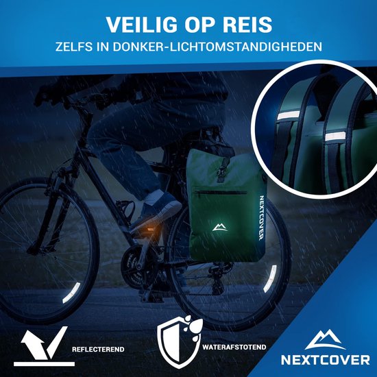 NEXTCOVER® NEXTCOVER® NEW 3-in-1 Fahrradtasche für Gepäckträger [Aquashield] - Reflektierende Gepäcktasche wasserdicht - Rucksack und Umhängetasche [25 Liter]- Gemüse