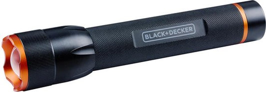 BLACK+DECKER LED-Taschenlampe - 350 Lumen - 6W - 200M Reichweite - 3 Lichtmodi: Hoch, Niedrig, Pulsierend - Schwarz/Orange