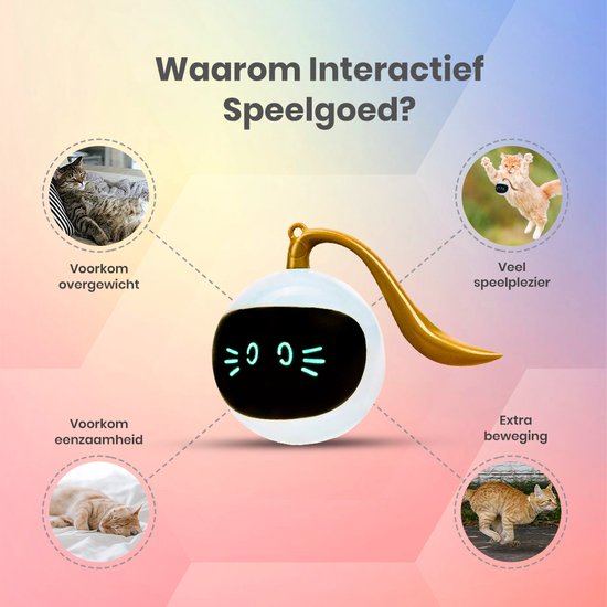 Otiume - Interaktiver Katzenball - Selbstrollend - USB Wiederaufladbar - weiß