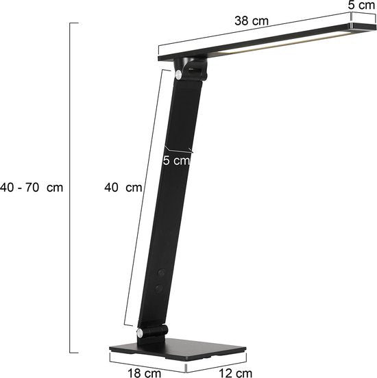 Steinhauer Tischleuchte Serenade - LED - Dimmbar - 38 x 12 x 70 cm (LxBxH) - Schwarz