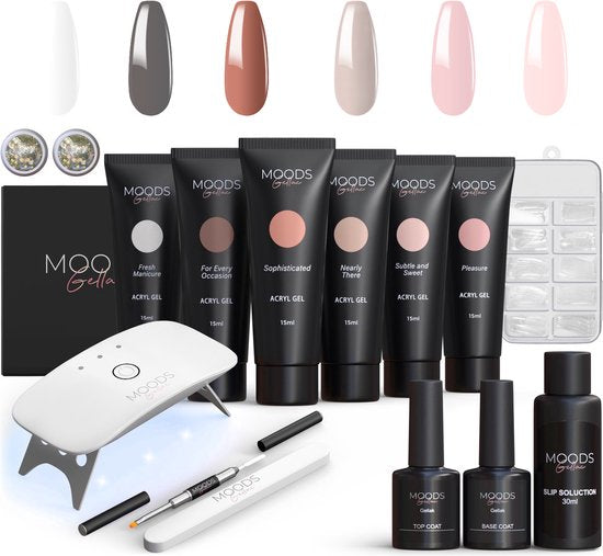 Moods Gellac - Luxus Polygel Set - Polygel Nägel Starter Pack - Inklusive UV LED Lampe - 6 Farben - The Nude