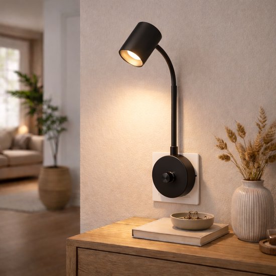 Smartwares IDE-60066 - Dimmbares warmweißes Nachtlicht - 2700-3000K - 200 Lumen - Flexibler Hals - Direkt in die Steckdose - Schwarz - Leselicht / Stimmungslicht