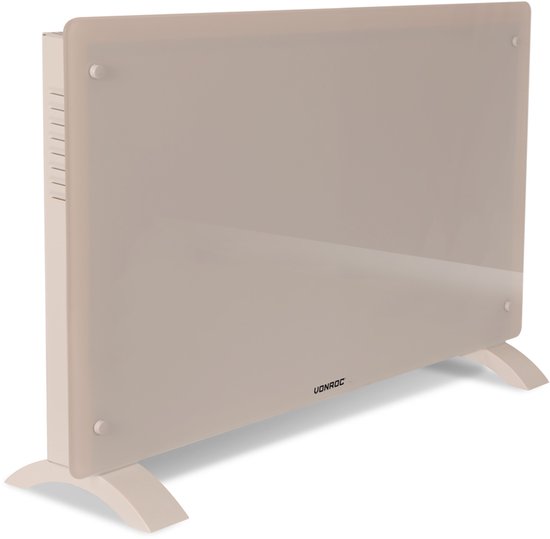 VONROC Luxury electric heater - Konvektorheizung mit Glasscheibe - 1000W/2000W- Beheizt Räume bis zu 24m2 - Gesteuert sowohl mit App (über Wifi) als auch manuell - Einstellbarer Thermostat und Timer - Beige