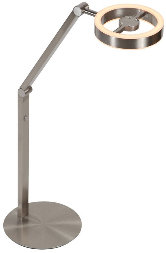 Tischlampe Ringlux 4139ST von Steinhauer – Elegante Lampe aus gebürstetem Stahl, höhenverstellbar von 40 bis 75 cm, mit doppelter LED-Beleuchtung und Touch-Dimmer.