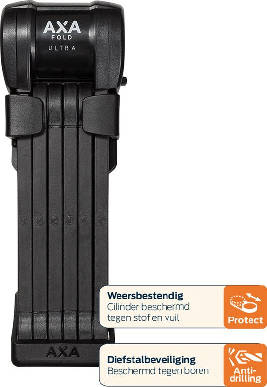 AXA Fold Ultra 90 ART 2 Faltschloss - Qualitätsgeprüftes Fahrradschloss - Premium-Schloss für Elektrofahrräder, Fatbikes und Bakfiets - Faltschloss mit Halterung und Schlüsseldienst - 90 cm