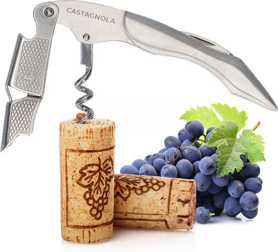 Castagnola Korkenzieher - Kellnermesser - Weinöffner - Flaschenöffner - Hebel - Deluxe - Komplett aus Edelstahl