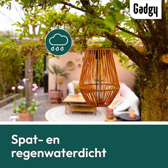 Gadgy Solar-Gartenleuchte Rattan Braun - Solar-Gartenleuchte - Solar-Tischleuchte mit USB-Anschluss - Außenleuchte Gartenstatue - Gartenlaterne mit Tag/Nacht-Sensor - Beleuchtung für draußen - Laterne Garten