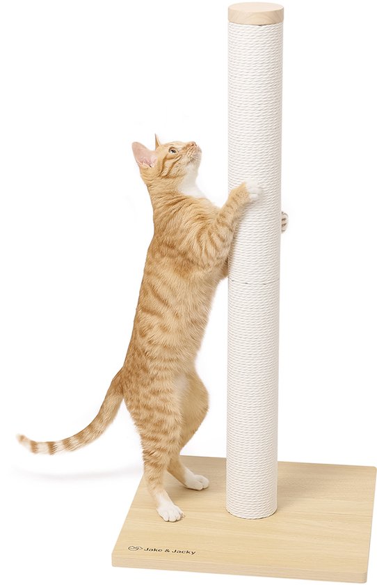 Jake und Jacky Kratzbaum Holz - Kratzbaum aus Holz für Katzen - mit Papierseil - Kratzmöbel - 80 cm