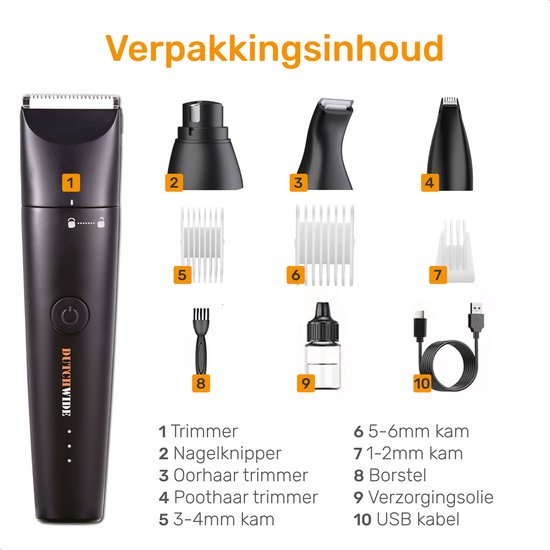 Dutchwide Hundekatzenschere - Für dickes Fell - Flüsterleise Schermaschine - Kabellos - Tierpflege-Set