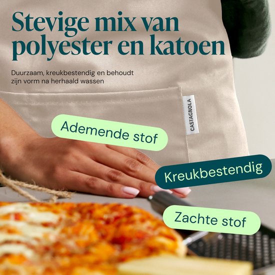 Castagnola Küchenschürze - Wasser- und schmutzabweisend - Professionelle Kochschürze - Schürze für Damen und Herren - Catering Schürze - Unisex - Verstellbare Schnalle - Extra große Fächer - Beige