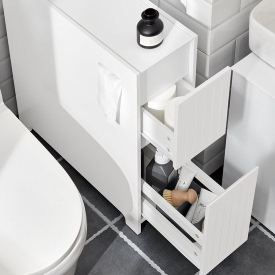 SoBuy Niedriger Schrank, Stehender schmaler Aufbewahrungsschrank, Schmaler Badezimmerschrank, Toilettenschrank - Weiß, 60x20x75cm, BZR111-W