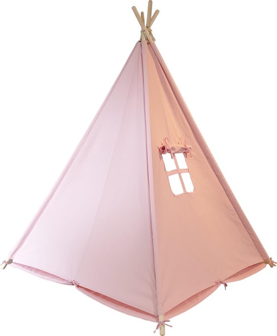 Sunny Alba Tipi-Zelt Pastellrosa - Wigwam-Spielzelt mit Fenstern - 120x120x160cm - mit Kuscheldecke