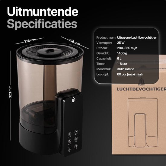 MATTI® - Luftbefeuchter - Luftbefeuchter 6L - Luftbefeuchter - Cool & Warm Mist - Ultraschall