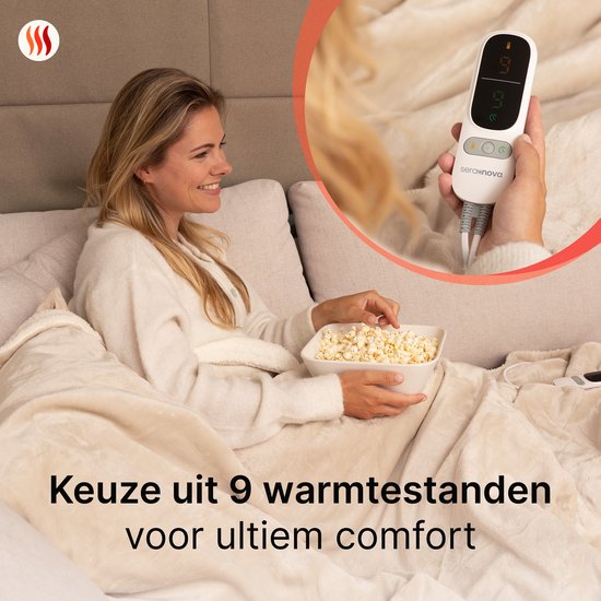 Seranova Heizdecke XXL - Extra Wärmedrähte - Premium Modell - 180x160 cm - 2 Personen Wärmedecke - Doppelseitiges Fleece Sherpa - Creme beige