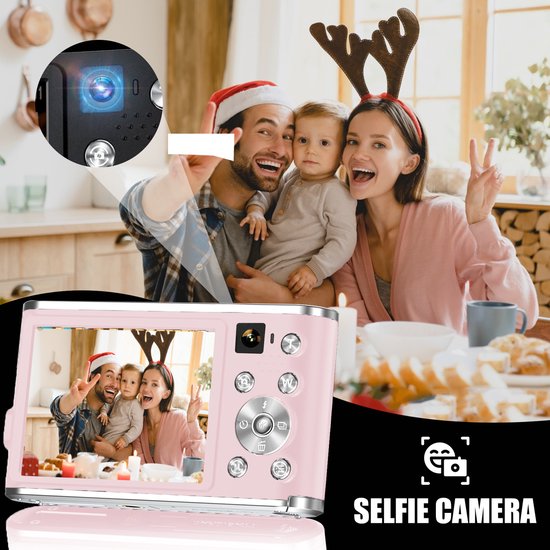 K&L Digitalkamera 4K - Fotokamera - Fotokamera - Kompaktkamera - Vlog-Kamera - Für Kinder - Inklusive 64GB - NL Software - Pink