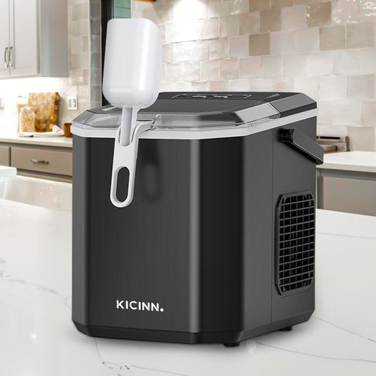 Kicinn Eiswürfelmaschine - Eiswürfelmaschine - Eiswürfelbereiter - Eisportionierer - 12kg/24h - Selbstreinigungsfunktion - Schwarz