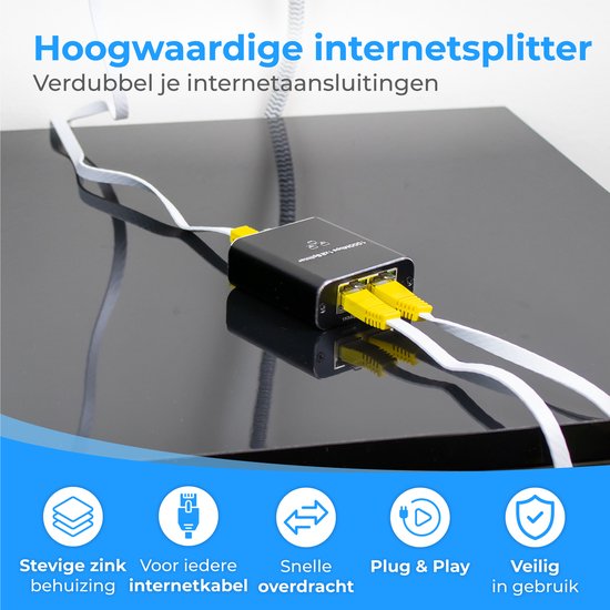 Nuvance - Internet-Splitter - 2 Ports - Netzwerk-Switch - bis zu 1000Mbps - Netzwerk-Splitter - RJ45, Cat5, Cat6, LAN, UTP, Ethernet-Splitter - Schwarz