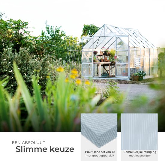 tectake® - 10er Set Polycarbonatplatten - Stabile, lichtdurchlässige, UV-beständige Hohlkammerplatten - 121 x 60,5 cm - 7,32m² gesamt - Transparent - Gewächshausfolie - 6mm stark