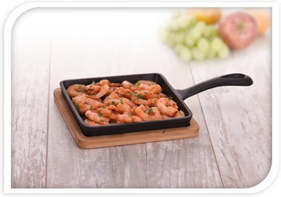 Excellent Houseware Servierpfanne mit Ablage - Gusseisen - Bambusholz - 14 cm