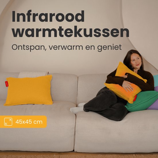 Auronic Wärmekissen - Gestrickt - 45x45 - Kabellos - Wiederaufladbar - Elektrisches Kissen - Infrarot - Gelb