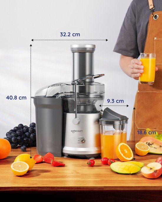 Safecourt Kitchen - Entsafter - Saftpresse für Obst und Gemüse - 3 Geschwindigkeiten - 1200 Watt - Schwarz/Silber