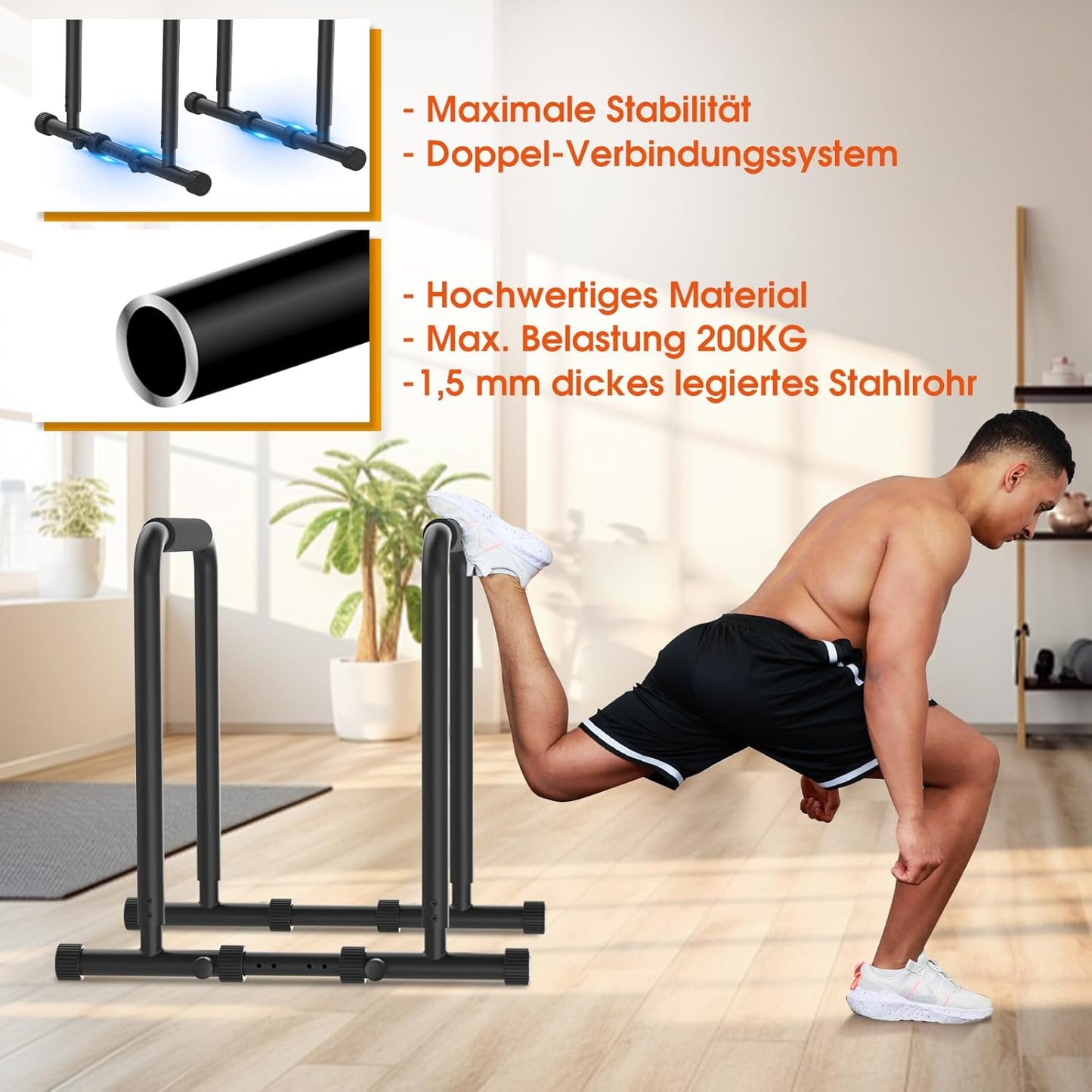 DH FitLife Dip Bars | Dip Station | Kraftstation Fitnessgeräte für Zuhause | Parallettes Calisthenics Trainingsgeräte | Krafttraining 80-100 cm individuell einstellbar
