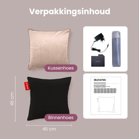 Auronic Wärmekissen - Samt - 45x45 - drahtlos wiederaufladbar - elektrisches Kissen - Infrarot - Pink