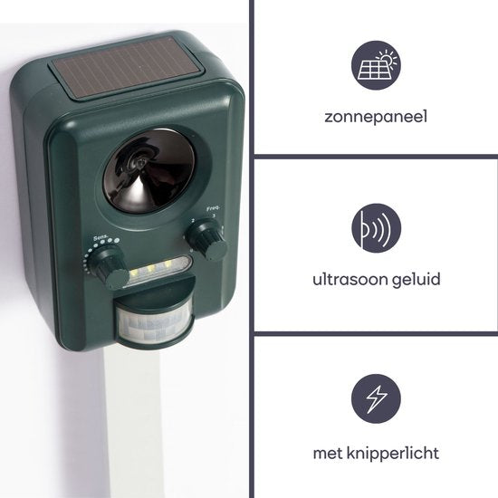 Perel Solarbetriebenes Ultraschall-Schädlingsabwehrgerät, Outdoor, Abwehr von Mäusen, Ratten, Insekten, Katzen, Mardern, Vögeln, Füchsen, Katzenschreck, Marderabwehr, wiederaufladbar über USB, bis zu 65m²