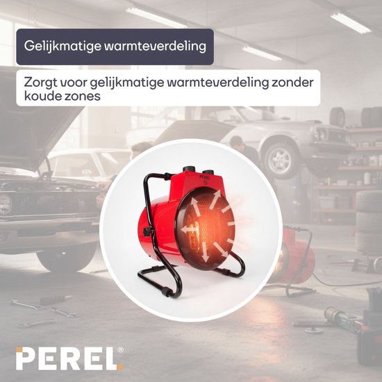 Perel Elektroheizlüfter 3000W, 2 Heizstufen, Thermostat und Kühlmodus, IP24, Überhitzungs- und Kippschutz, kompakte tragbare Heizung für Werkstatt, Garage, Schuppen
