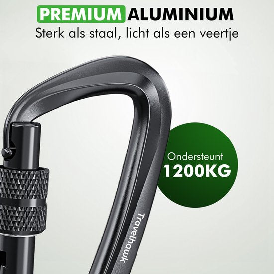 Travelhawk Karabiner - Musketonhaken mit Schraubverschluss - Karabiner Schlüsselanhänger - Aluminium - Schwarz