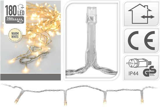 LED-Leuchten - 180 LED - 13,5 Meter - Warmweiß - Transparentes Kabel